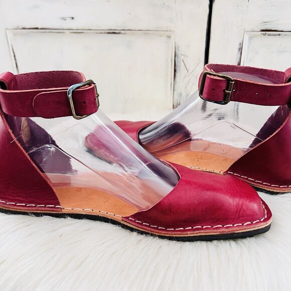 Crupon Violla Barefoot Handmade Marsala Red Leather Ankle Strap Sandals EU39 US8 - Picture 5 of 9
